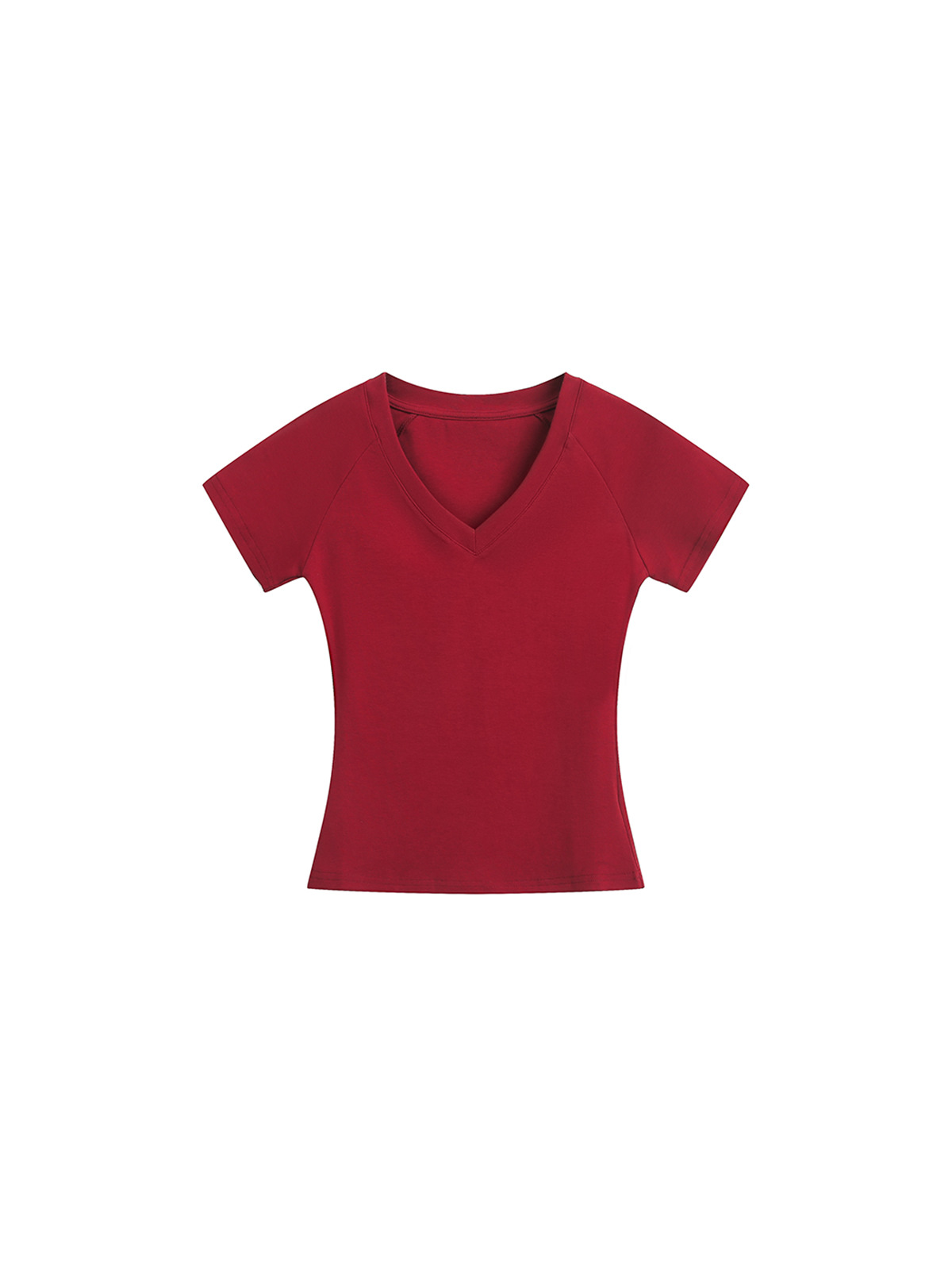Hot Sale Women's Slim Fit Casual V-Neck Red T-Shirt Jersey Rib Anti-Wrinkle Quick Dry Custom Full Range Colors Stylish