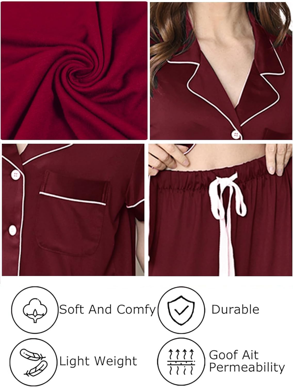 4Pcs Solid Short Sleeve Soft Satin Lounge Pajama Set for Women Sleepwear Loungewear