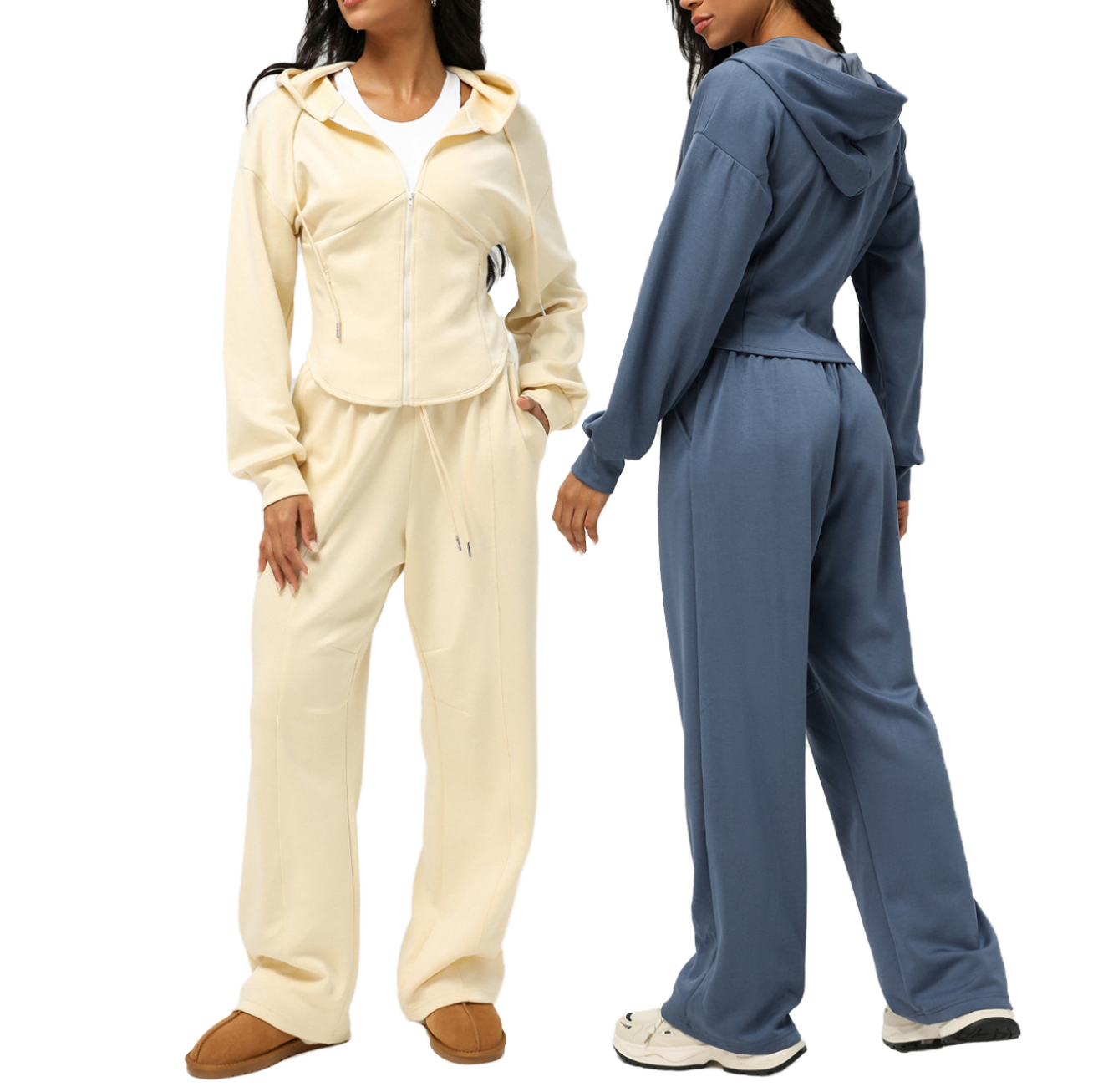 2455 New Solid Color Breathable Sustainable Elastic Waist Women's Plus Size Sports Yoga Sets-Casual Hooded Sweatshirt Loose Yoga