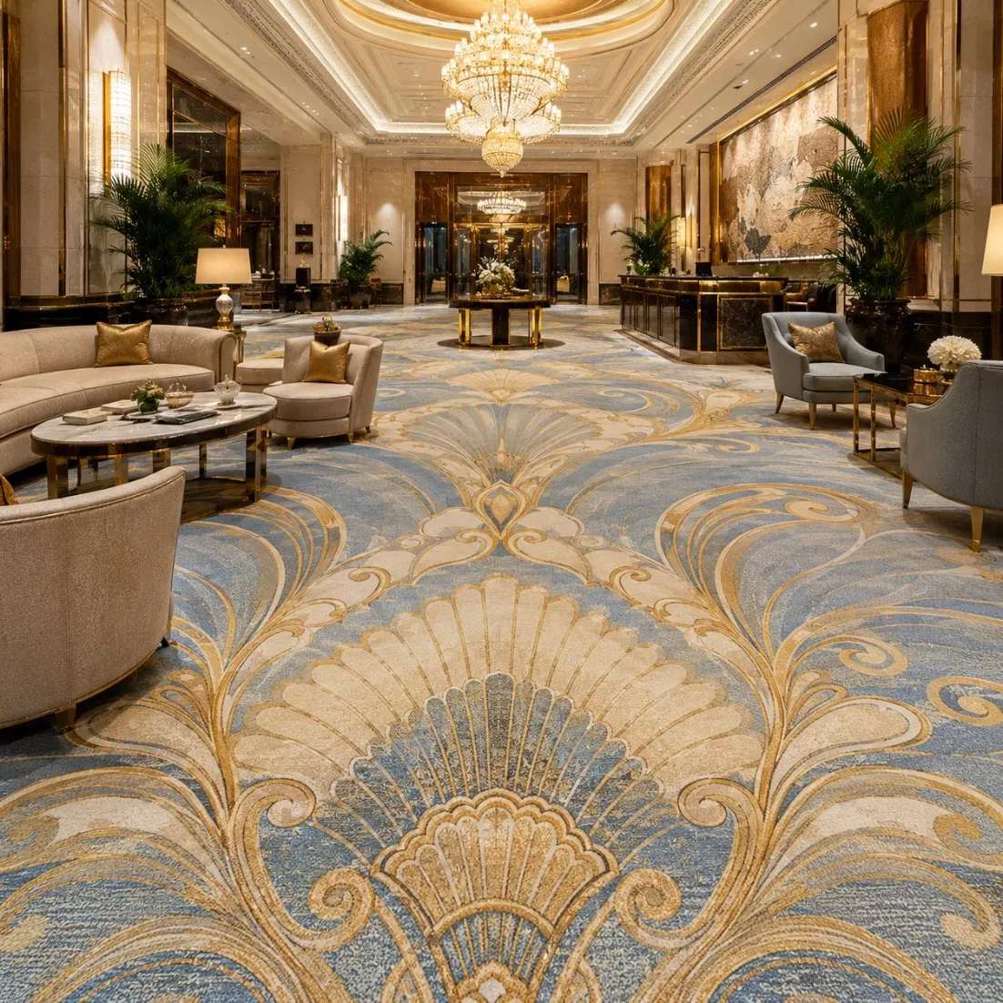Resort Hotel Hallway Guestroom Wear Resistant Polyester Floor Covering Printed Carpet