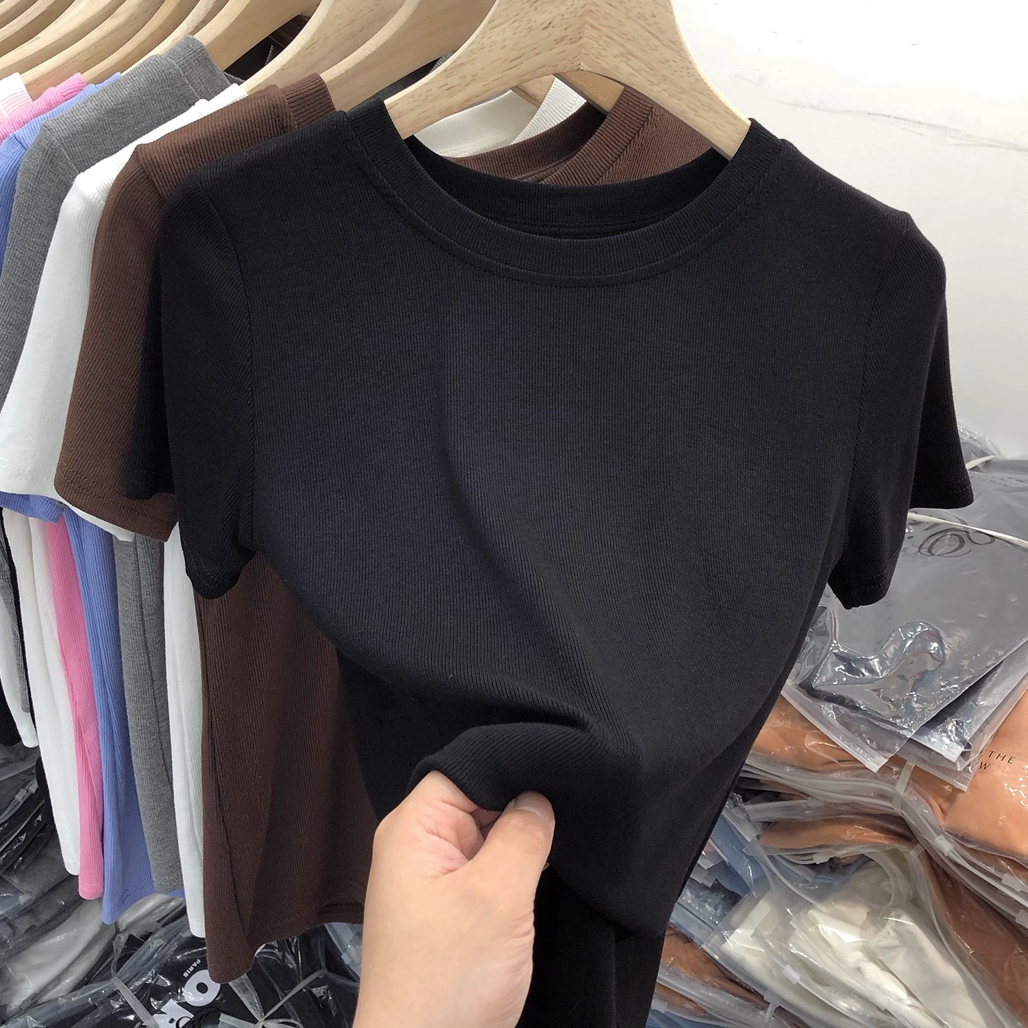 Women's Summer New Cute Slim Crew Neck Viscose Short Sleeve Solid Color All-match Inner Wear Base T-shirt