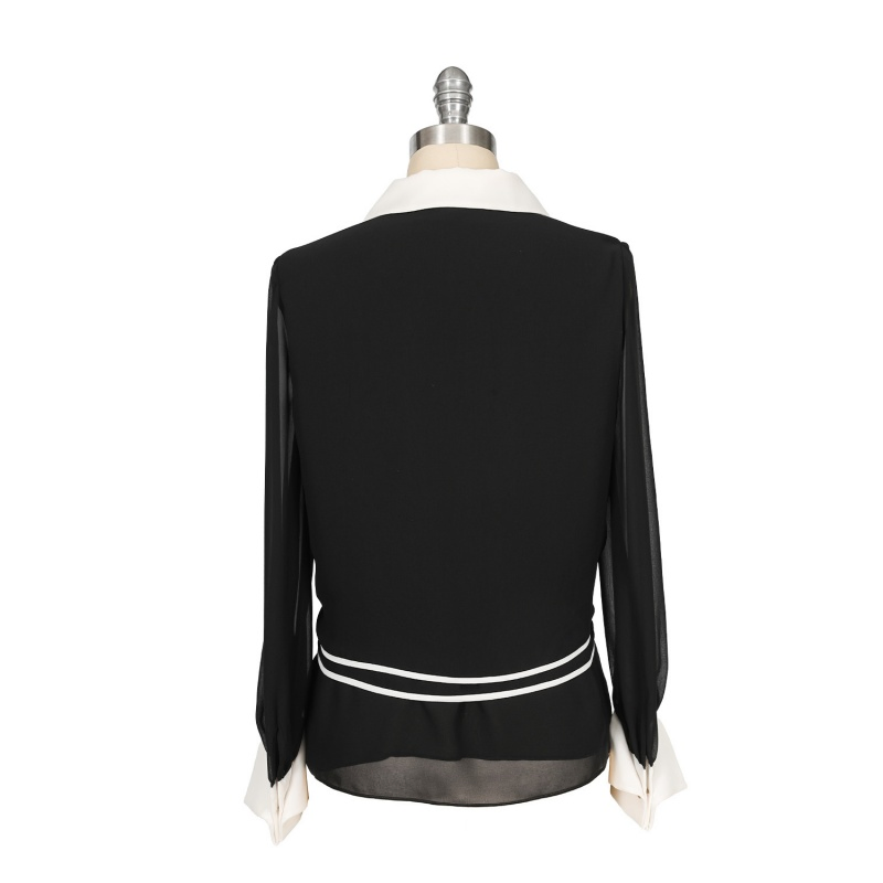 Black Jacket with an Outward Turned Collar and Fashionable Design for Women's Outerwear