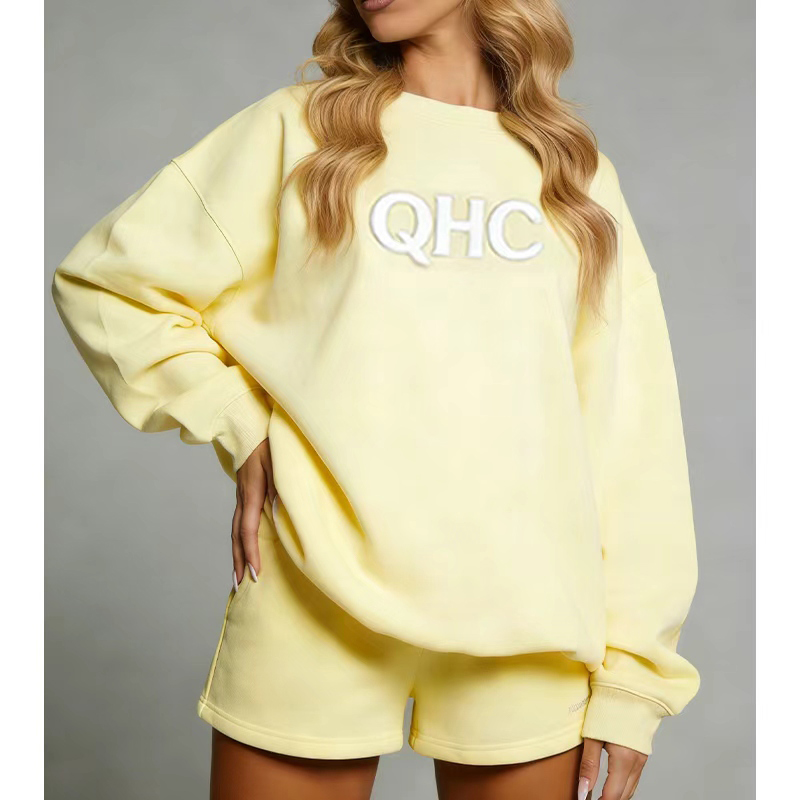 Women's Casual Printed Two-piece Set Loose Sweatshirt Hoodie High-Waisted Elastic Waistband Daily Loungewear Shorts Sport Set