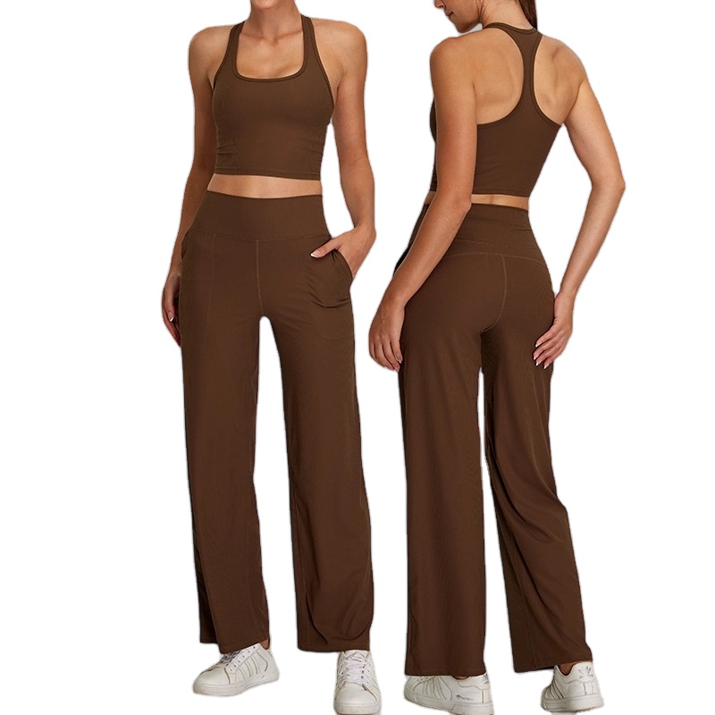 For YISHENHON Women's Breathable Gym Yoga Wear Set Solid Leisure Straight Back Short Sleeves Casual Sport Fitness Workout Pants