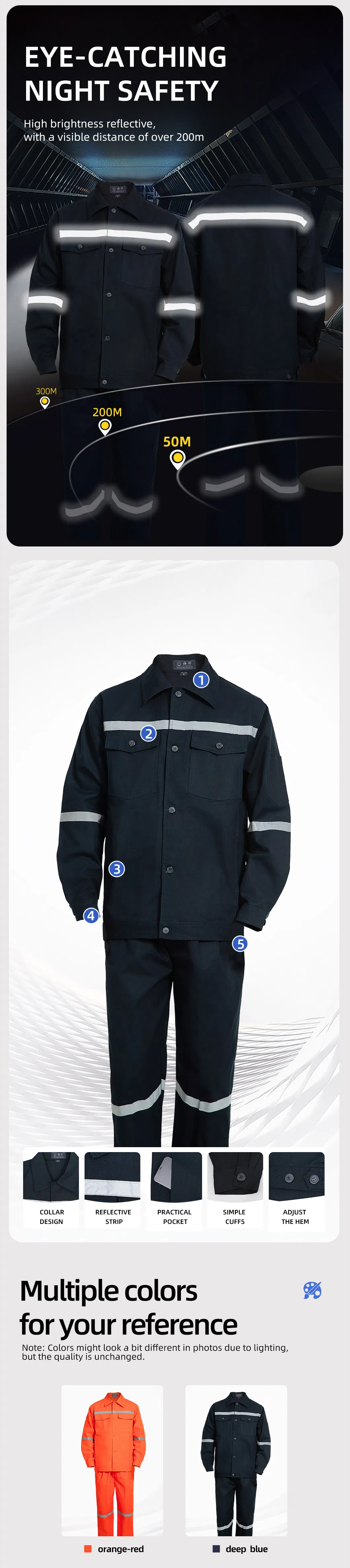 Custom Logo Size Work Uniforms with Reflective Safety Workwear Jackets and Trousers Pants Work Clothes Set