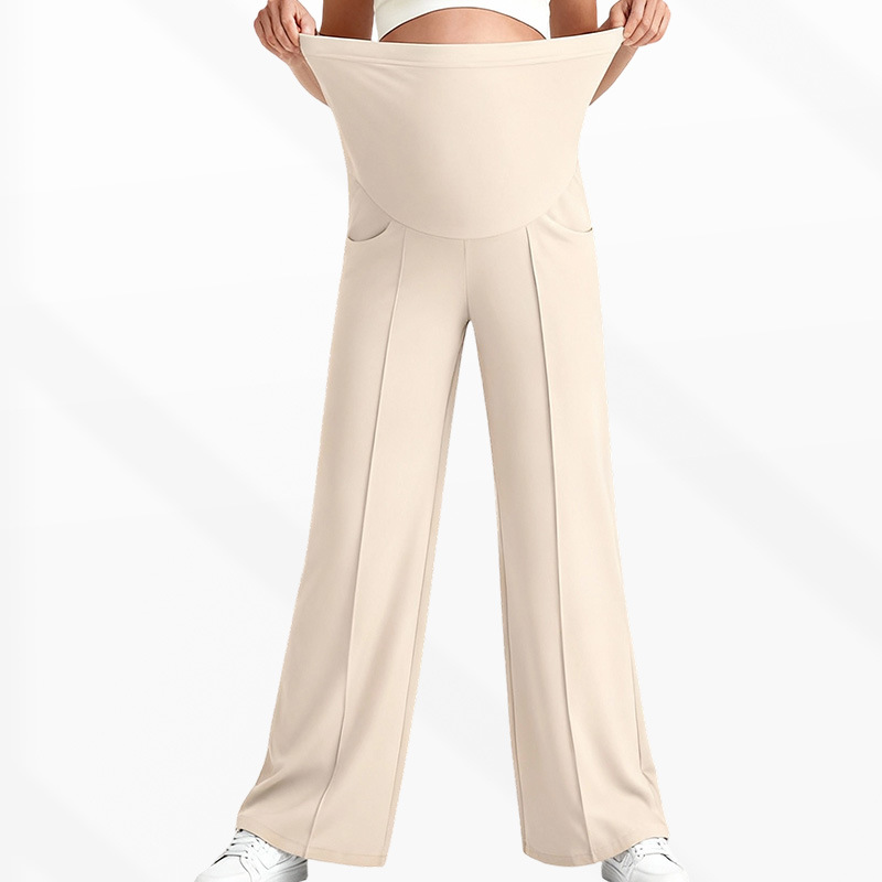 Maternity Pants Support Abdomen Not Tighten Belly Wide Legs High Waist Elasticity Breathable Eco-Friendly Straight Fit Full