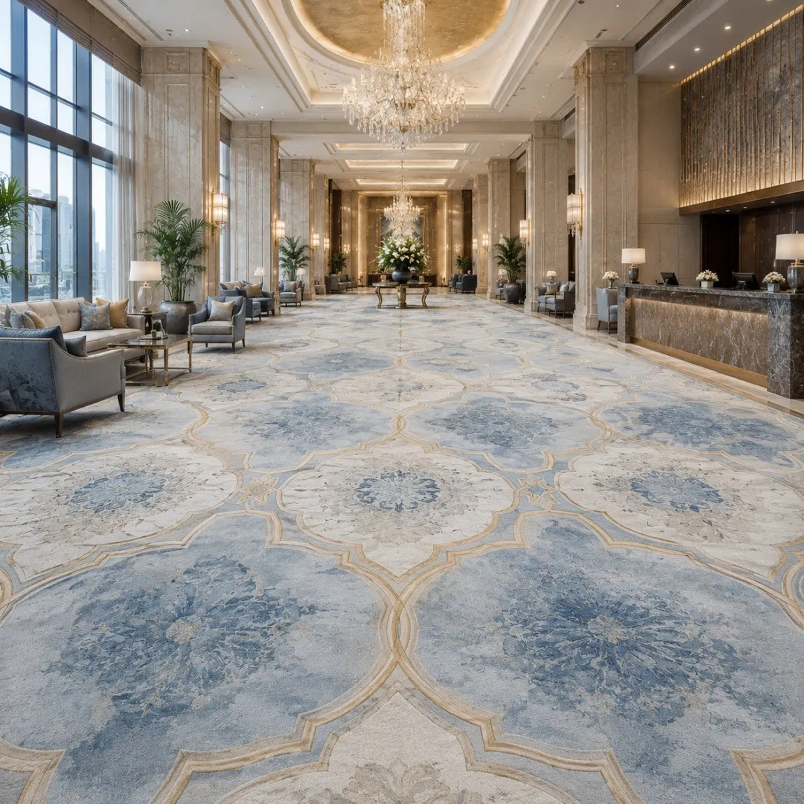Resort Hotel Hallway Guestroom Wear Resistant Polyester Floor Covering Printed Carpet