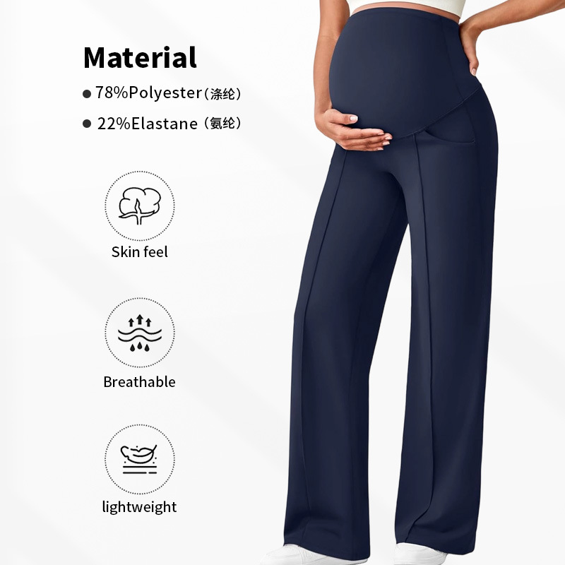 Maternity Pants Support Abdomen Not Tighten Belly Wide Legs High Waist Elasticity Breathable Eco-Friendly Straight Fit Full