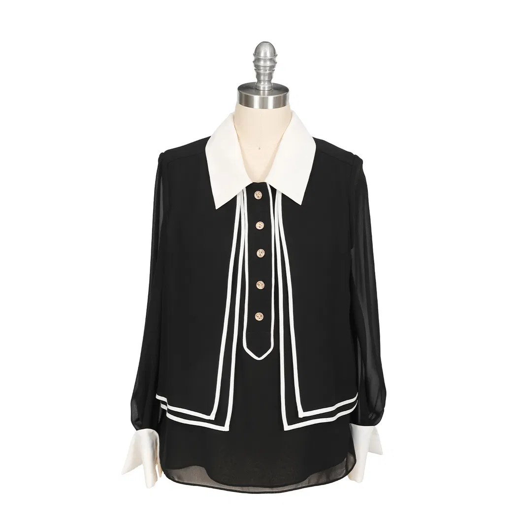 Black Jacket with an Outward Turned Collar and Fashionable Design for Women's Outerwear