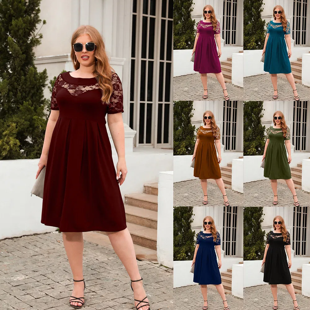 2023 New Fashion Women Knitting Dress with Lace Ladies Dress for Evening Party