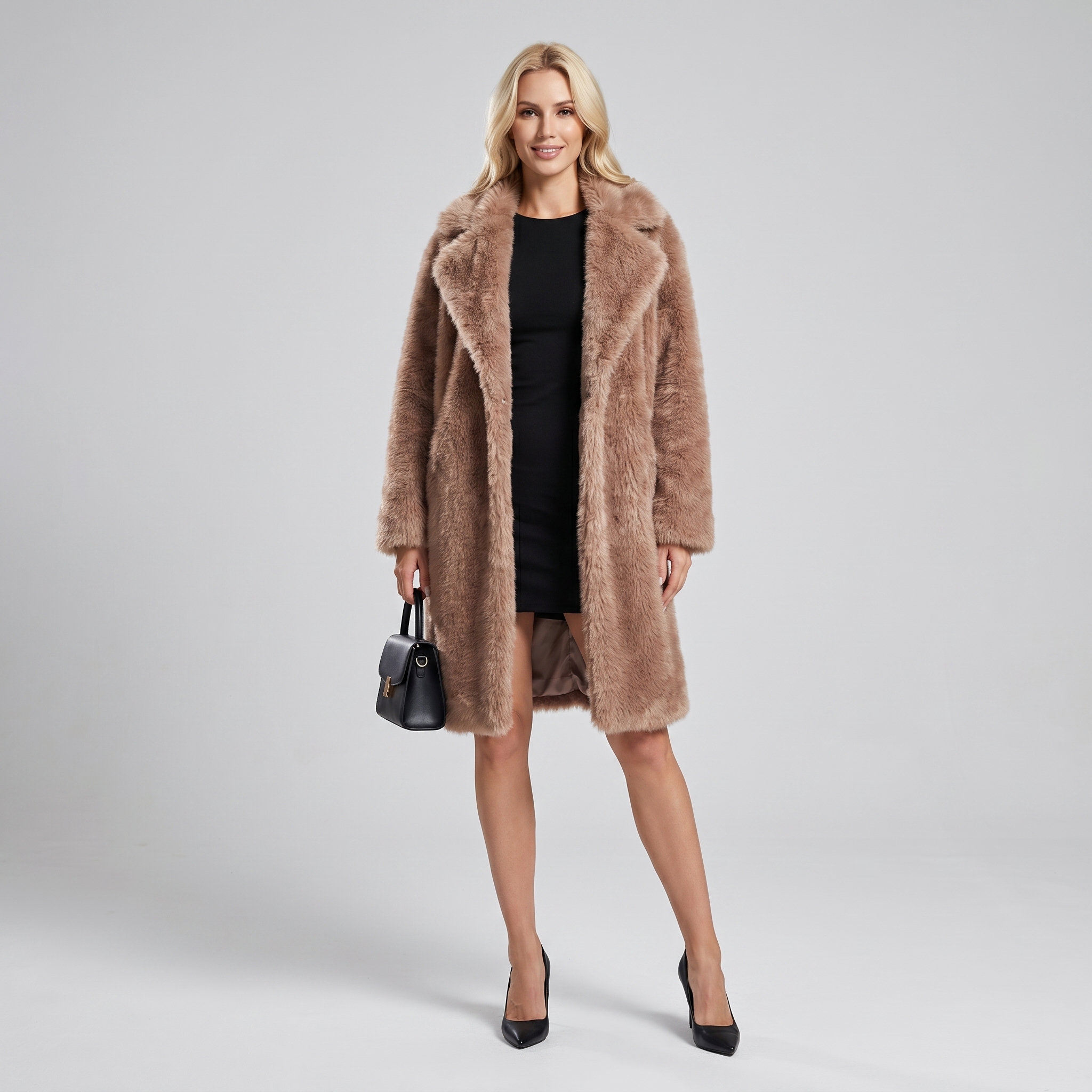 High-end Luxurious Eco-Friendly Women's Rabbit Faux Fur Long V-neck Winter Fashion Single Breasted Loose Overcoat