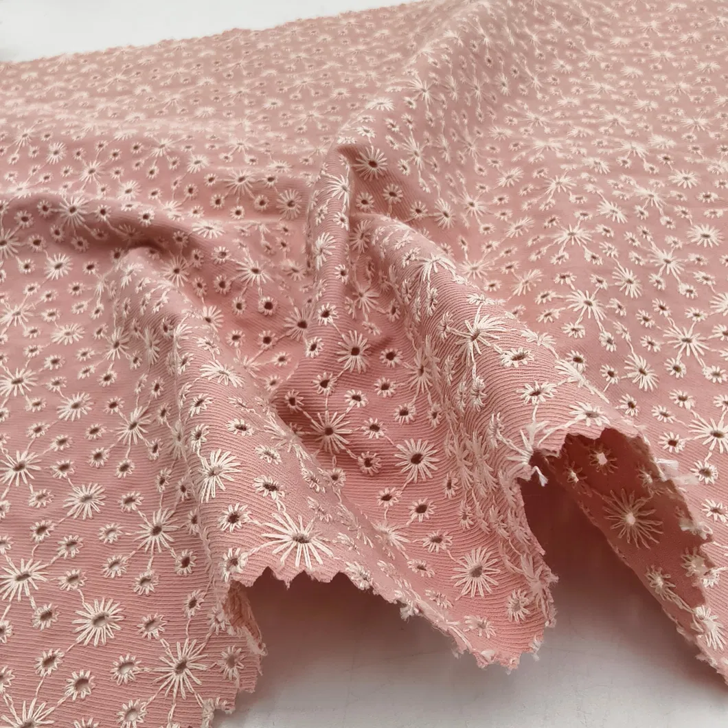 50%Cotton 50%Polyester Denim Tweed with Eyelet Embroidery Lace Perforated Fabric for Skirt Dress Apparel for Kids Girl Women Garment Fabric