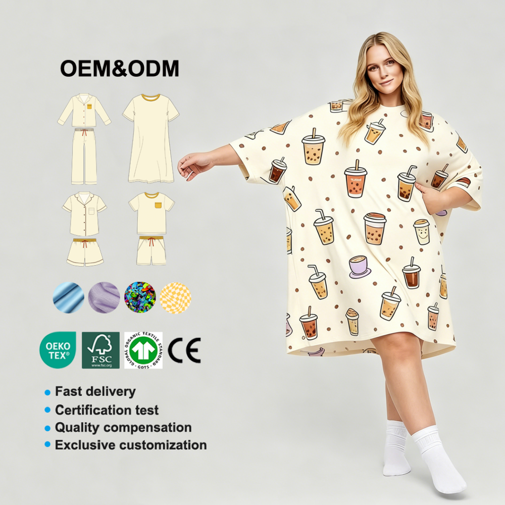 Sustainable Lyocell Women's Loungewear Set Premium Tencel Soft Sleepwear Custom Print Private Label Plus Size Nightdress