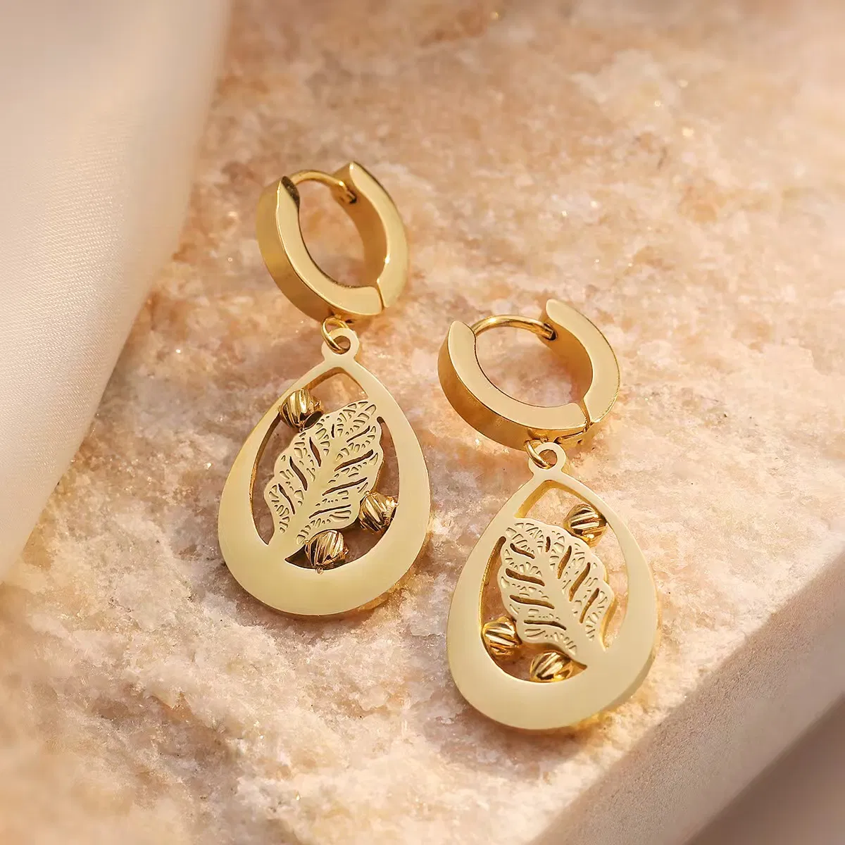 Fashion CZ Jewelry Leaves Dangle Drop Stainless Steel Earrings Leaf Tassel Web Earring Collection