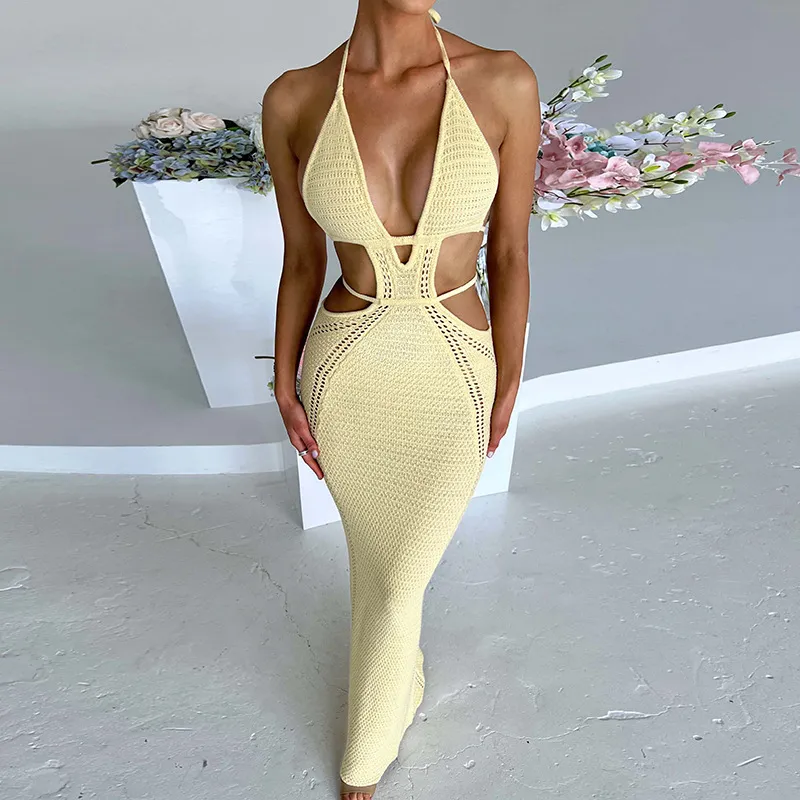 Summer Women′ S Slip Fashion Party Dress Sexy Sleeveless Hollow Splice Long Dress