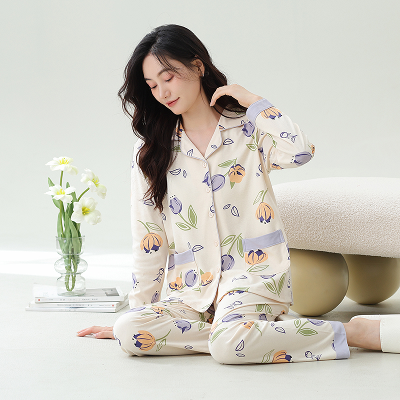 LONGD Women's Long-Sleeve V-neck Nightgown CVC Blend Material Moisture-wicking Quick Dry Soft Breathable Elastic Waist Casual