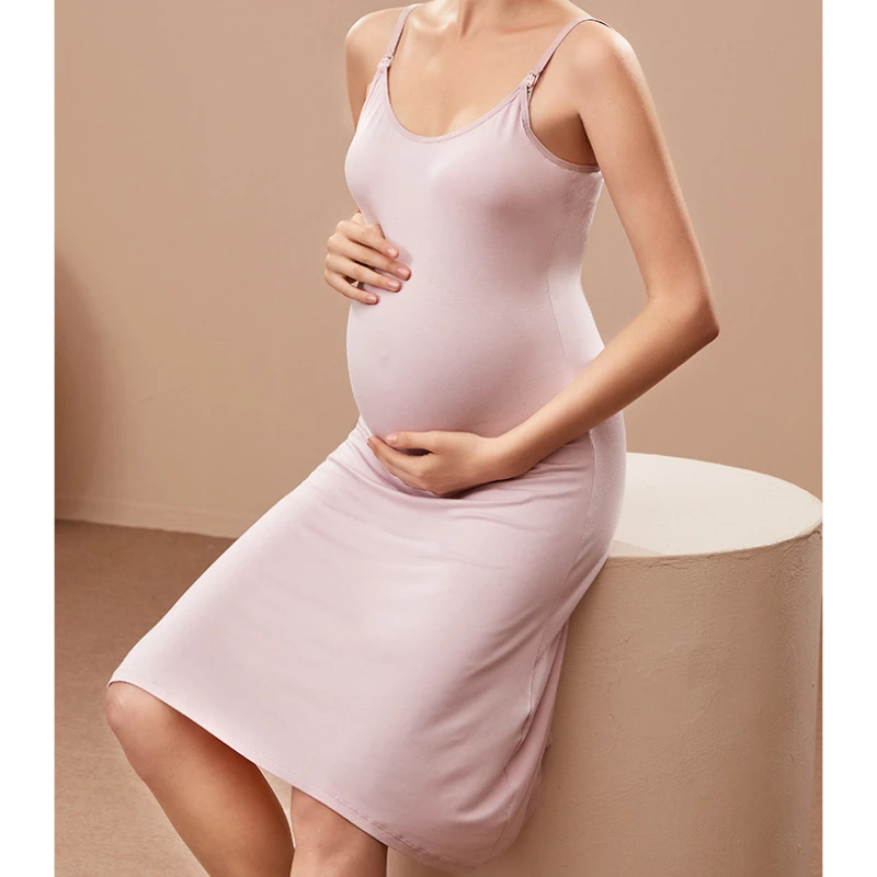 Women's Slim Nursing Dresses for Breastfeeding Pregnant Lady Suspender Sleep Wear Maternity Clothing for Summer