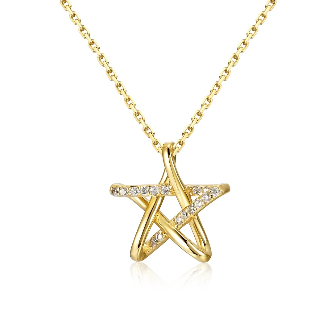 Yellow Gold Pentagram King Star Pendant Necklace for Women 18K Yellow Gold Plated Silver White Zirconia Jewelry Gift Fashion Jewelry Collection Sterling Silver