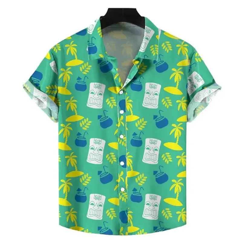 Summer Shirt Casual Resort Party Wear Short Sleeve Hawaiian Beach Men Printed Cotton Aloha Shirts