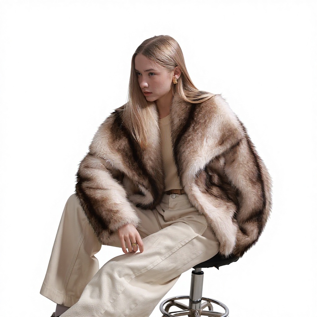 Cross-Border European American Style Short Faux Fox Fur Women's Eco-Friendly Fluffy Casual Coat Lapel Turn-down Collar Loose