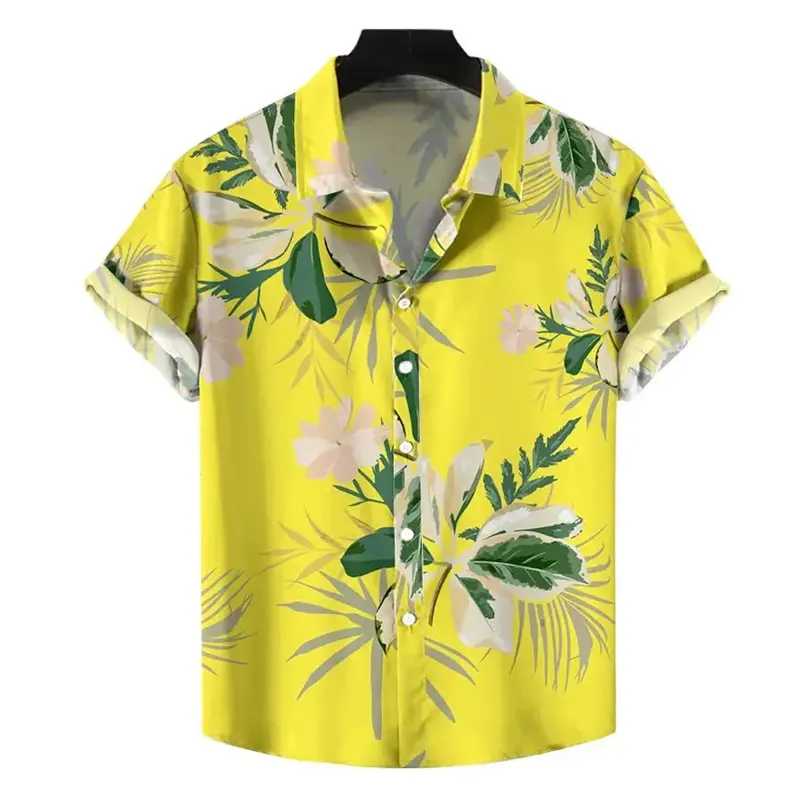 Summer Shirt Casual Resort Party Wear Short Sleeve Hawaiian Beach Men Printed Cotton Aloha Shirts