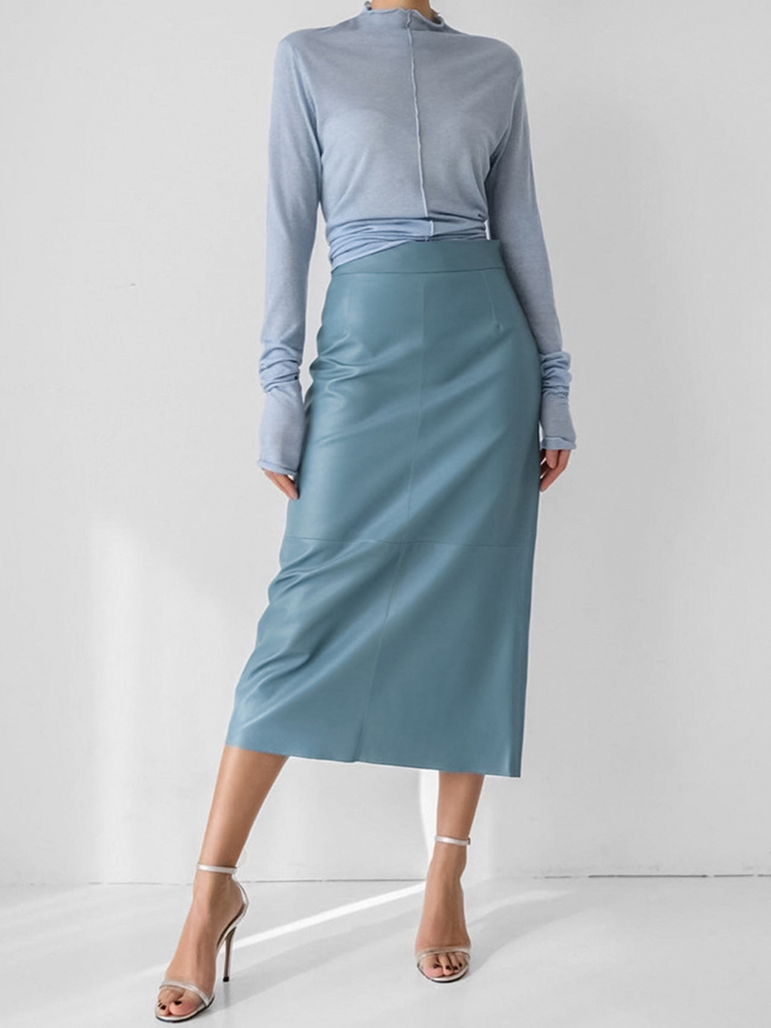 OEM Fashion Women Black Faux Leather High Waist A-Line PU Dress Evening Office Skirt