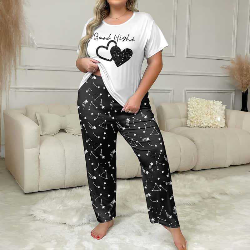 Custom Print Plus-size Women's Pajamas Set 5XL Soft Ladies Sleepwear Short Sleeves Long Pants Homewear Fat Women Nightwear Pyj
