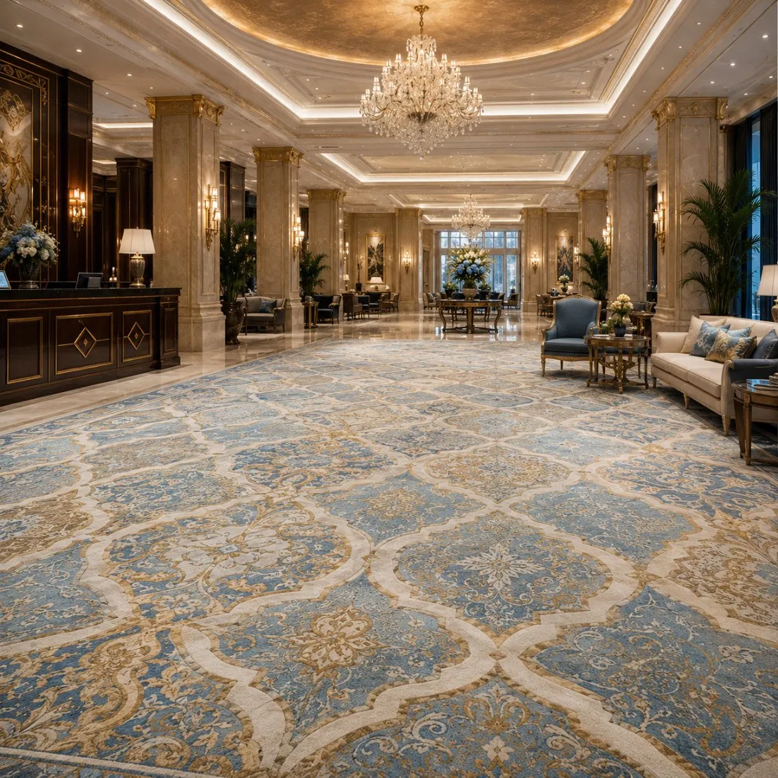 Resort Hotel Hallway Guestroom Wear Resistant Polyester Floor Covering Printed Carpet