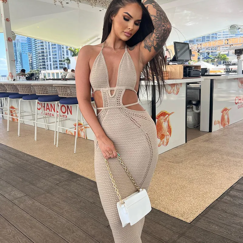 Summer Women′ S Slip Fashion Party Dress Sexy Sleeveless Hollow Splice Long Dress