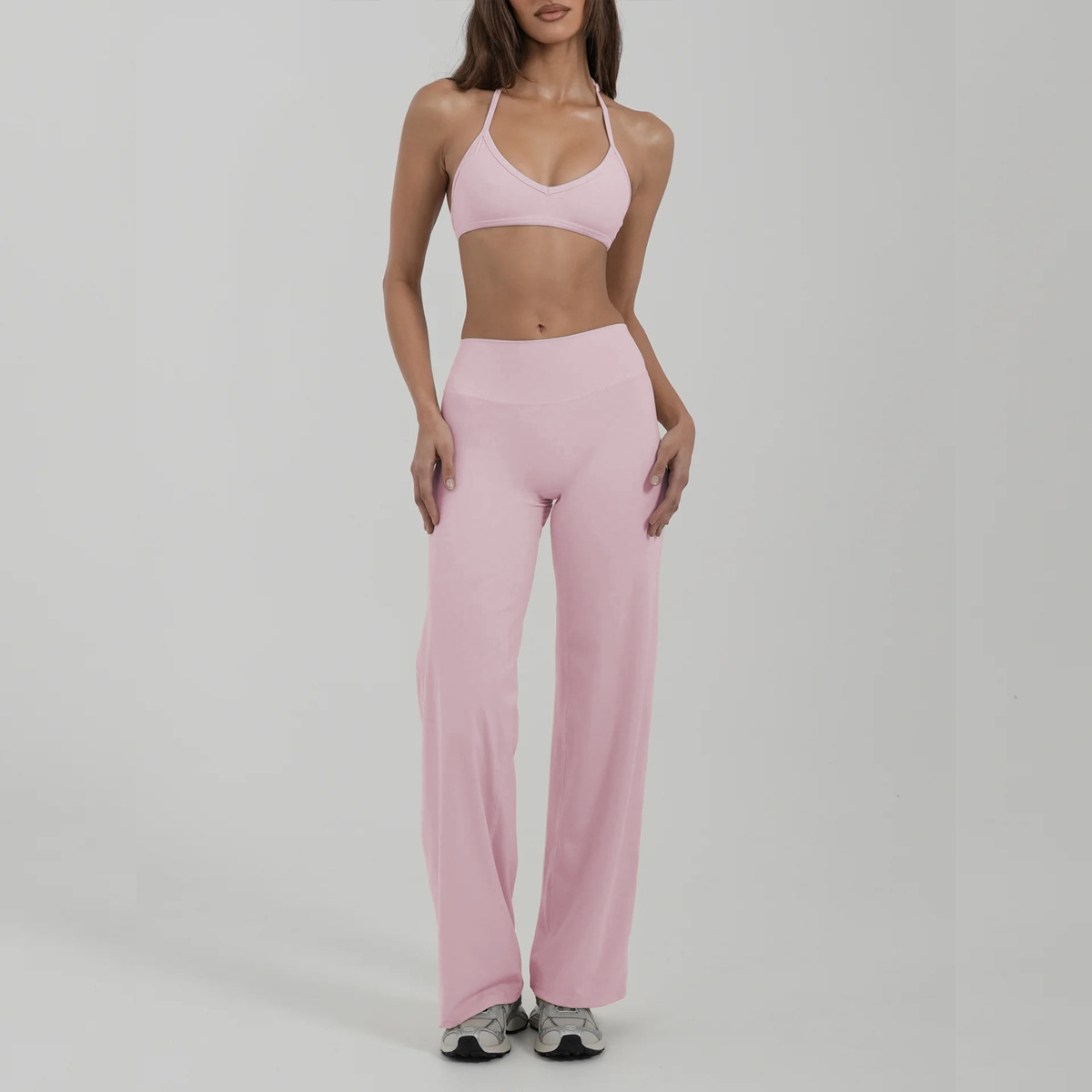 Loungewear Women Sets Custom logo Gym Wear Activewear Clothing Wholesale Two Piece Yoga Bra Top and Wide Leg Leggings Set