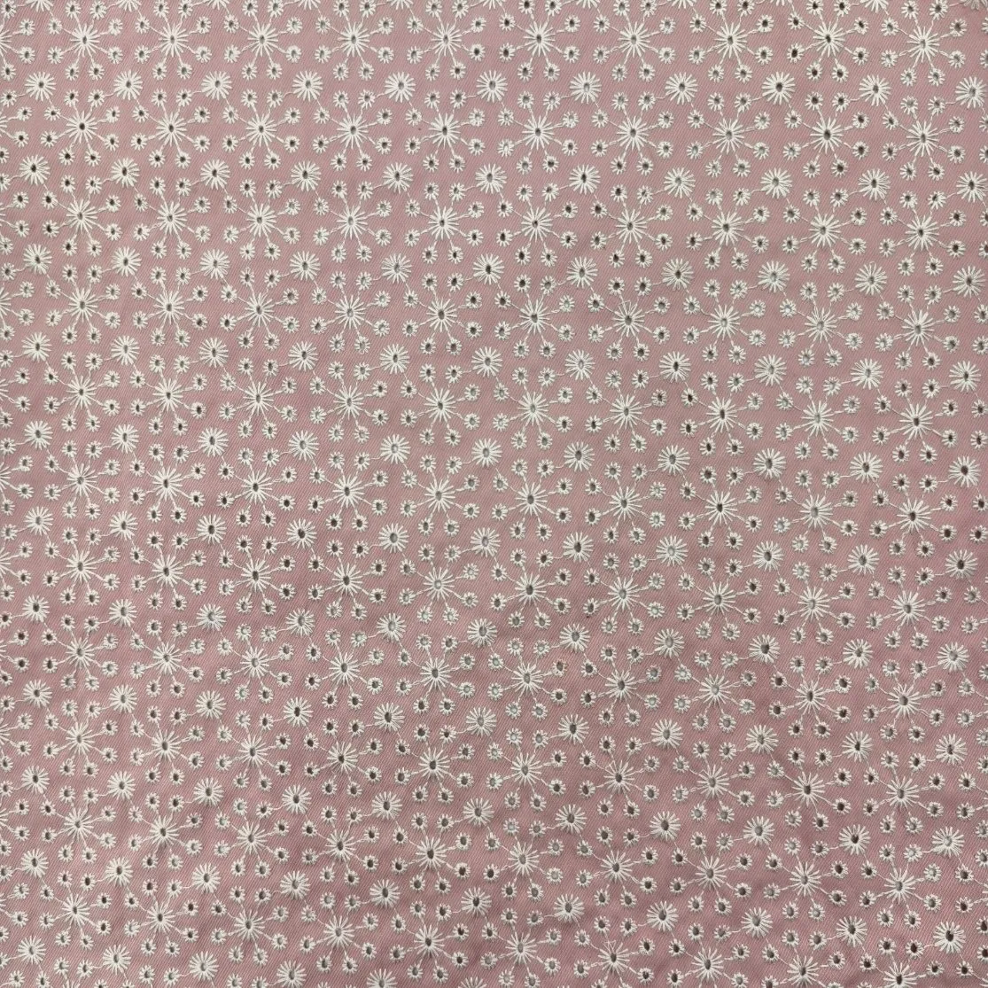 50%Cotton 50%Polyester Denim Tweed with Eyelet Embroidery Lace Perforated Fabric for Skirt Dress Apparel for Kids Girl Women Garment Fabric