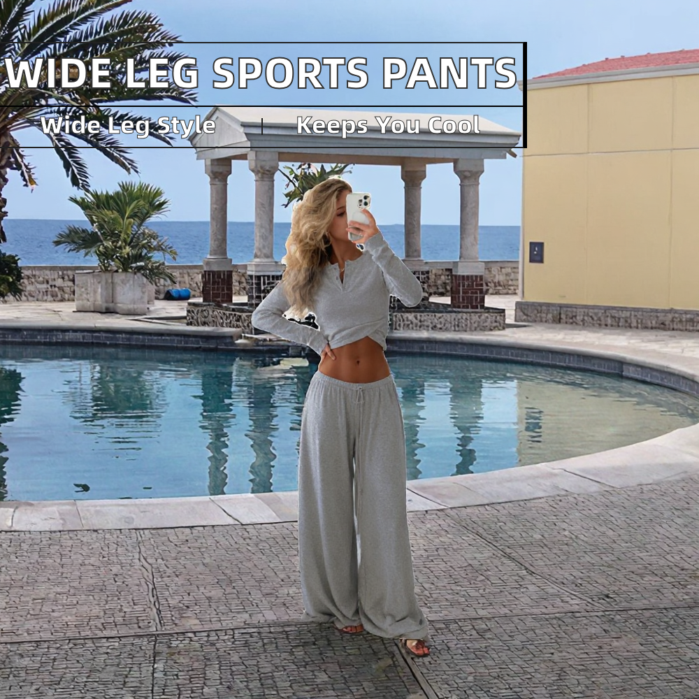 Women's Winter Casual Warm Elastic Waist Loose Fashionable Versatile Sports Pants Drawstring Side Flap Pocket Wide