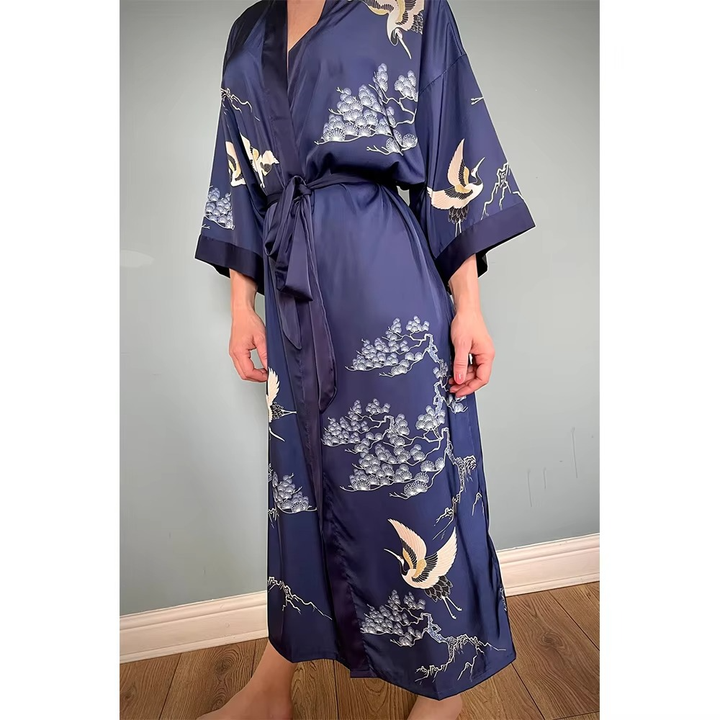 High Quality Elegant Women's Silk Satin Sleepwear Gown Set Elastic Waist Full Length Long Sleeves Soft Comfortable Breathable