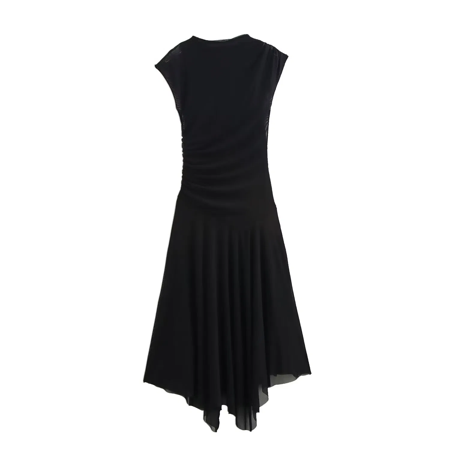 Women's High Neck Ruched Mesh MIDI Dress European Fashion Elegant French Style Women Dresses Custom Clothing Boutique ODM Manufacturer Wholesale