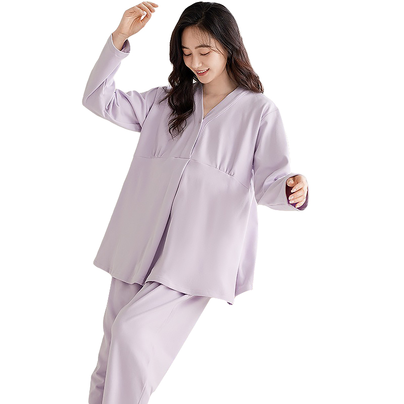 Wholesale Maternity Clothing, Long Sleeved Pajamas, Breastfeeding Solid Color, Adjustable Waistband, Wearable Outdoor Home Suit