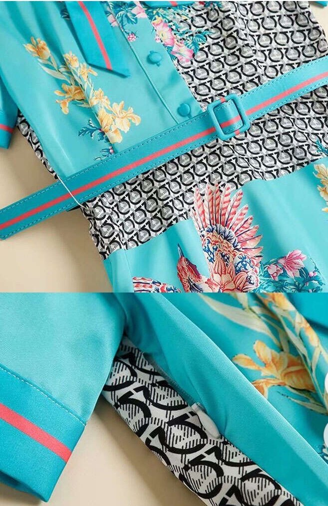 2020 New Fashion Temperament Lapel Short Sleeve Printed Women's Dress