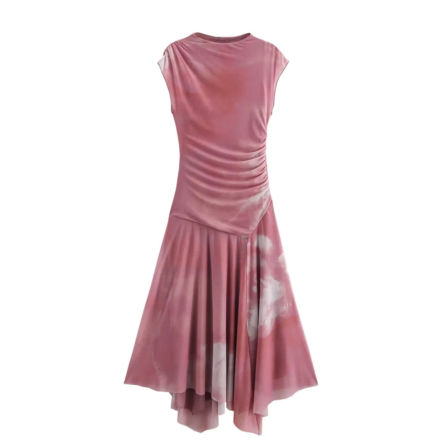 Women's High Neck Ruched Mesh MIDI Dress European Fashion Elegant French Style Women Dresses Custom Clothing Boutique ODM Manufacturer Wholesale