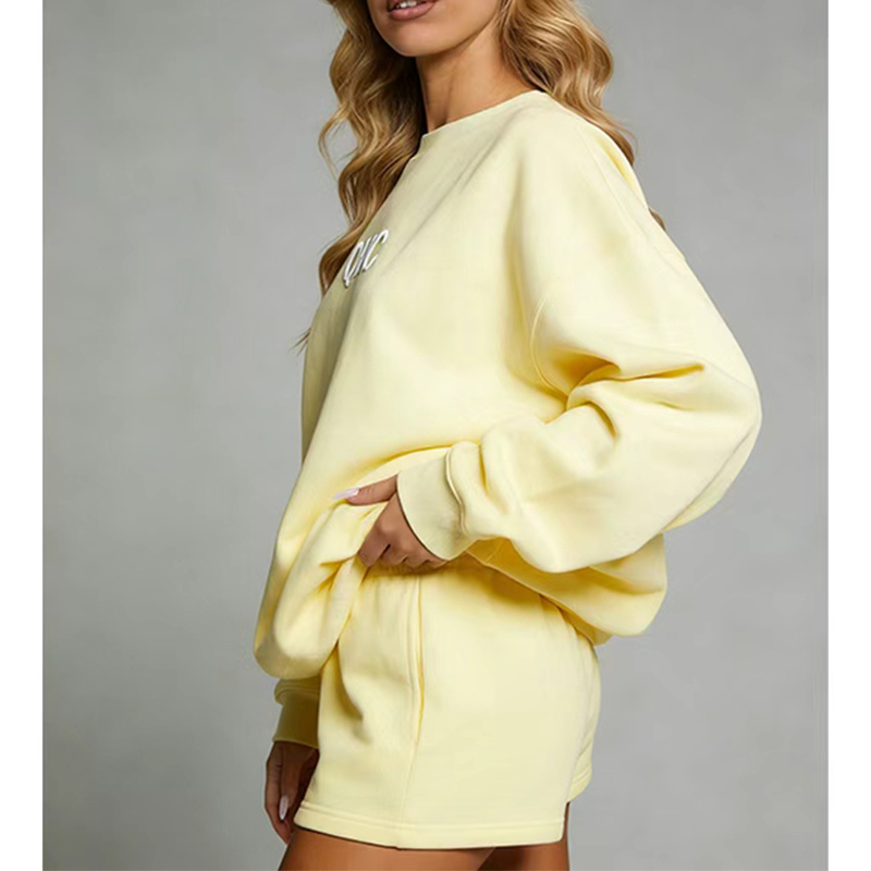 Women's Casual Printed Two-piece Set Loose Sweatshirt Hoodie High-Waisted Elastic Waistband Daily Loungewear Shorts Sport Set