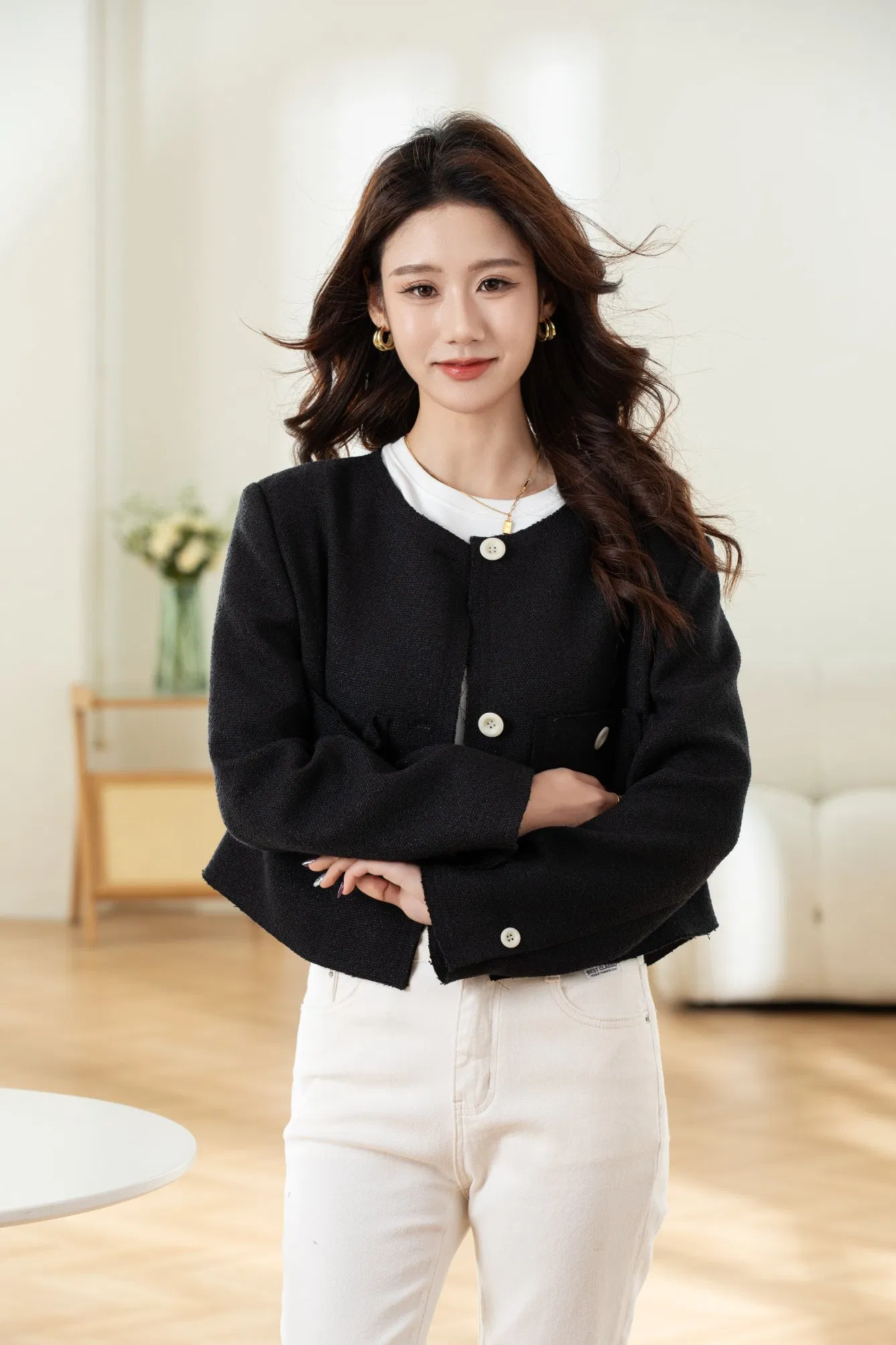 Premium Elegant Women Padded Shoulder Outerwear ODM/OEM
