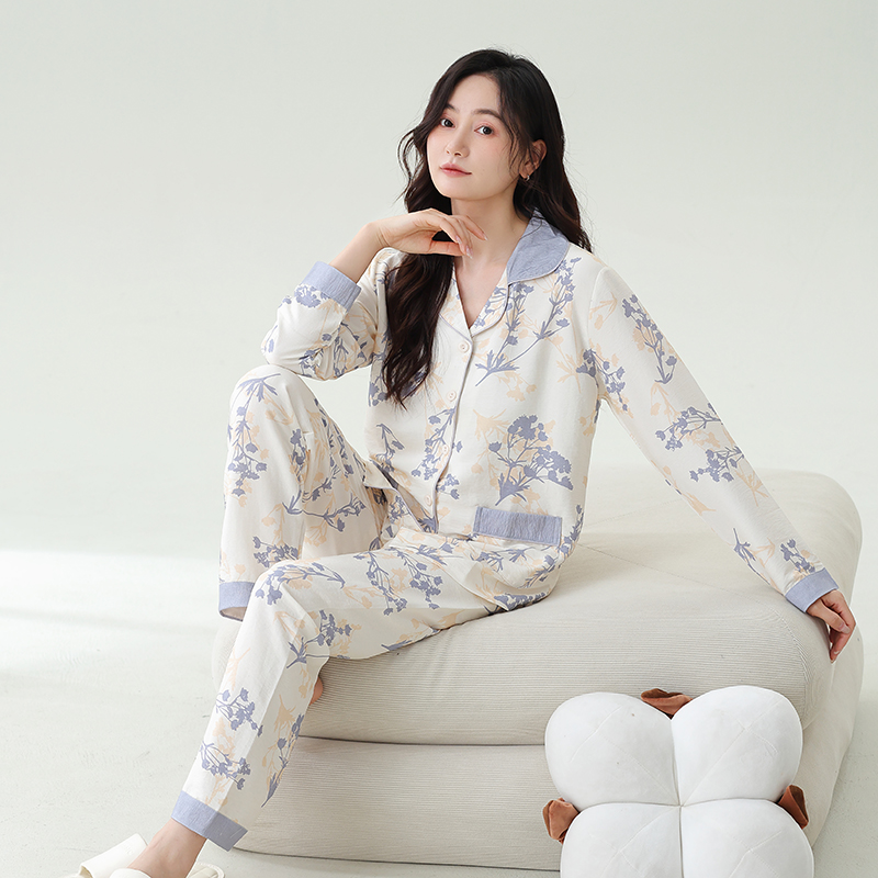 LONGD Women's Long Sleeve Pajama Set Ladies Casual Home Wear Loungewear Moisture-Wicking Quick-Dry Breathable Elastic Waist