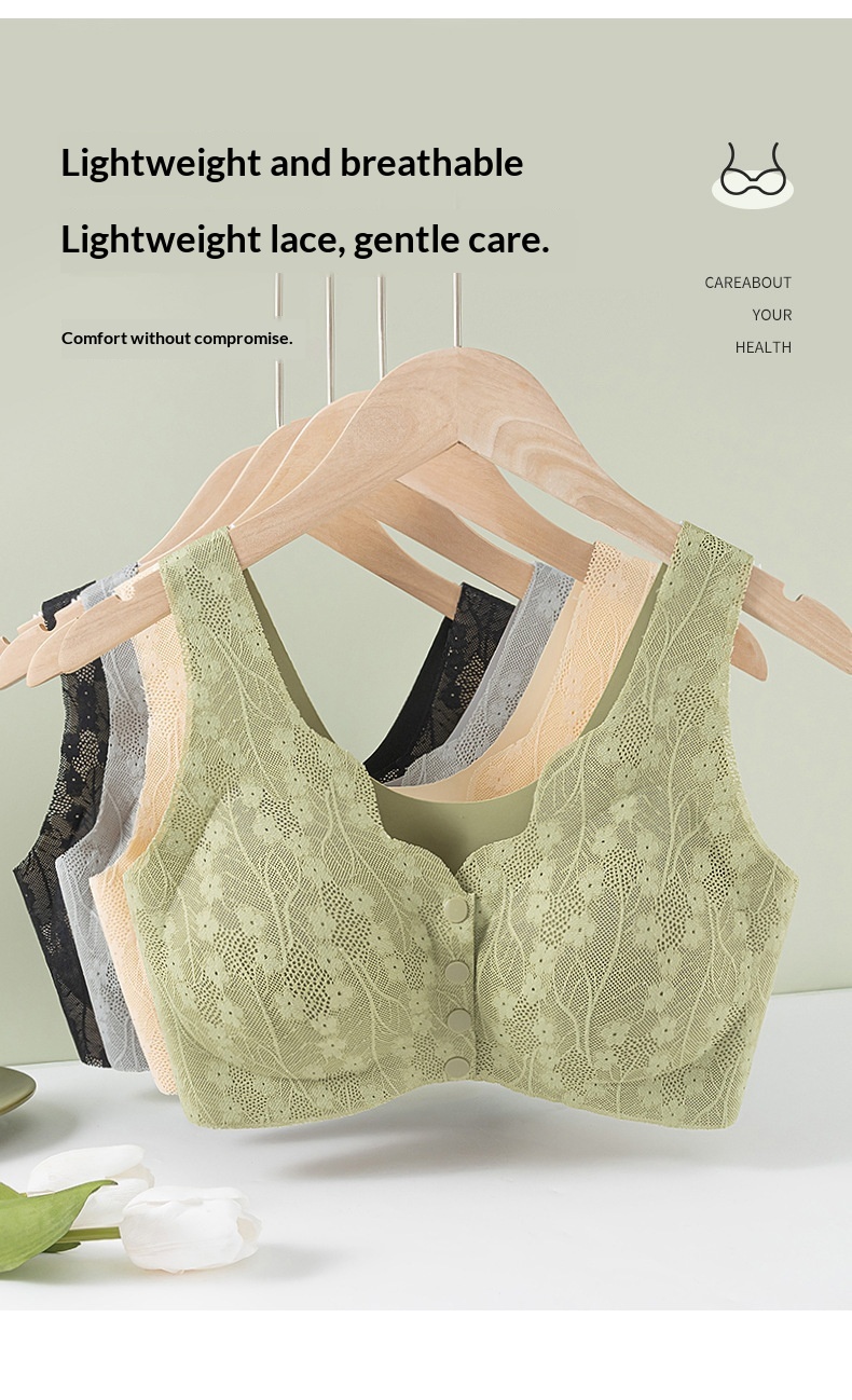 Women's Front Buckle Nursing Bra Thin Summer Wireless Seamless Lace Bustier Vest Bra Maternity Bra for Middle-Aged Elderly Mom