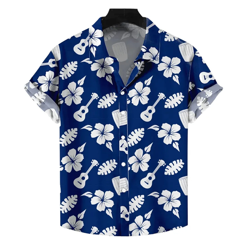 Summer Shirt Casual Resort Party Wear Short Sleeve Hawaiian Beach Men Printed Cotton Aloha Shirts