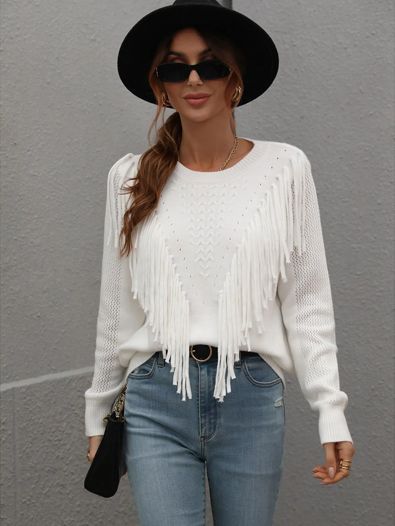 Winter Woman Knitwear Clothing Loose Solid Color Knitwear Fashion Tassel Fringe Women Sweater Pullover