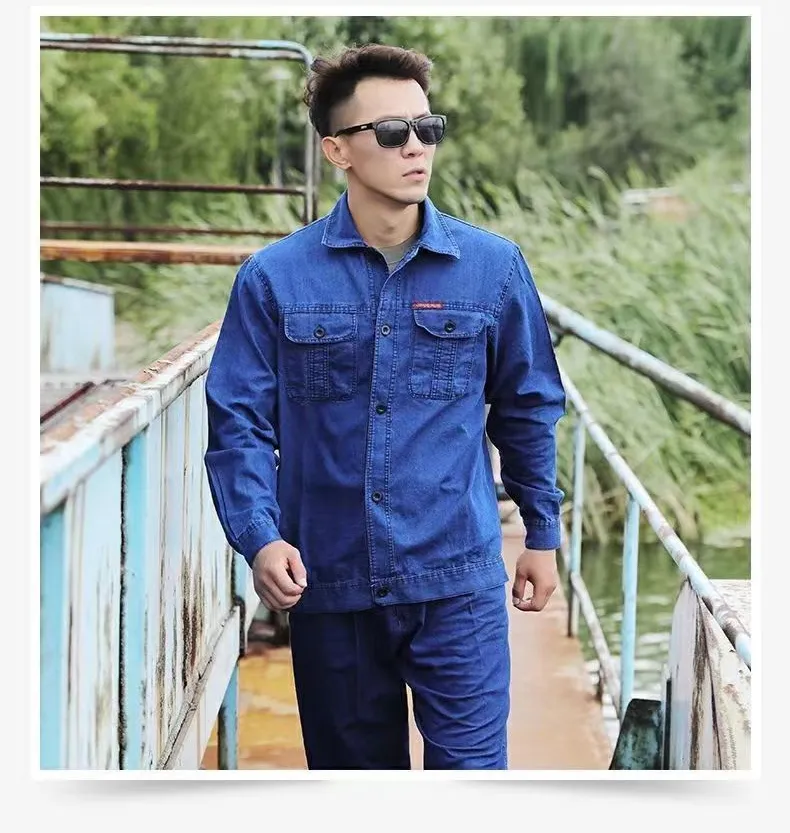 Custom Apparel Men's Long-Sleeved Wear-Resistant Breathable Denim Work Uniform