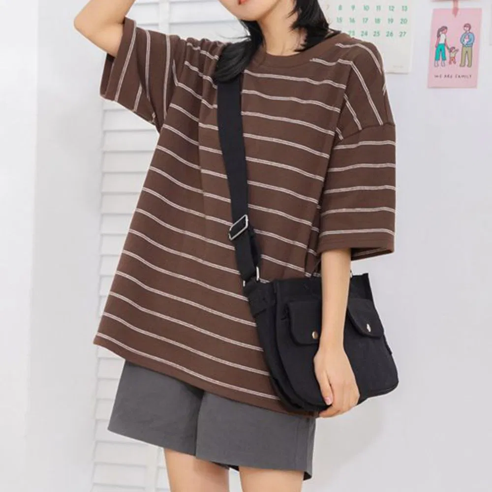 Streetwear Manufacturer Quality Plain Cotton Stripes T Shirt for Women