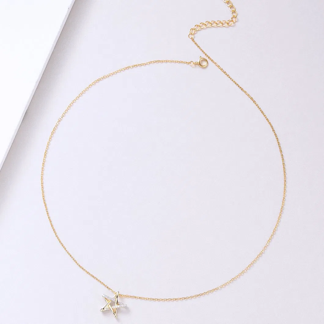 Yellow Gold Pentagram King Star Pendant Necklace for Women 18K Yellow Gold Plated Silver White Zirconia Jewelry Gift Fashion Jewelry Collection Sterling Silver
