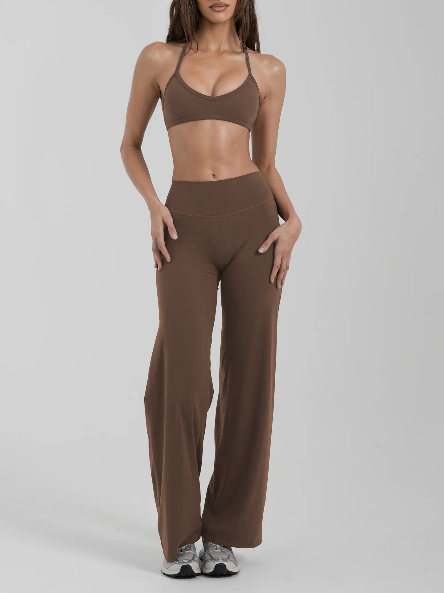 Loungewear Women Sets Custom logo Gym Wear Activewear Clothing Wholesale Two Piece Yoga Bra Top and Wide Leg Leggings Set