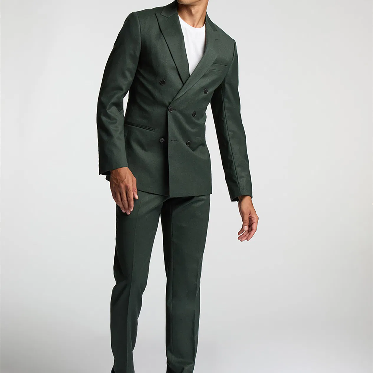 Men's Custom Tailored Double-Breasted Suit - Olive Green Slim Fit, Formal Business Attire, and Elegant Design