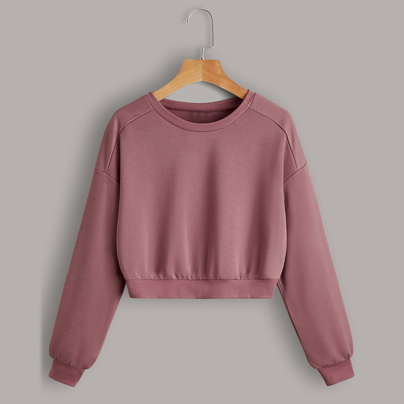 Spring and Autumn New Women's Casual Blouse Solid Color Basic Design Simple Long-Sleeved Sweatshirt