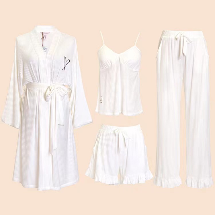 Hot Sale logo Bathrobe Robes 4 Pieces Set Black love logo Women Soft Thin Women's Sleepwear Set for Home